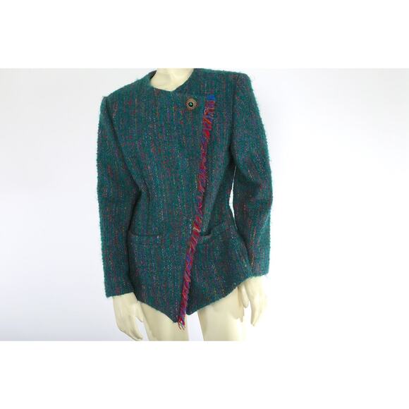 Vintage Balena Green Tweed One Button Blazer Jacket Size 10 - Picture 1 of 11
